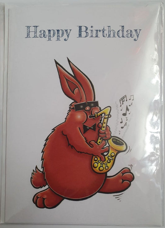 Happy Birthday - Greeting Card - Rabbit with Saxophone